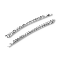 Mia Beauty Long Curved Rhinestone Bobby Pins - silver metal with clear glass rhinestones 2 pieces