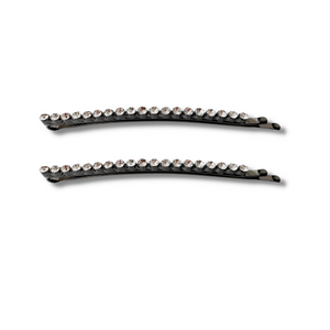 Mia Beauty Long Curved Rhinestone Bobby Pins in black metal with clear stones