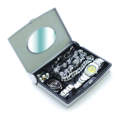 Storus® Smart Jewelry Case® Mini  - silver color - open and filled with jewelry