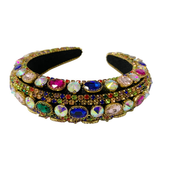 Royal Elevated Headband - Gold + Multicolored Stones