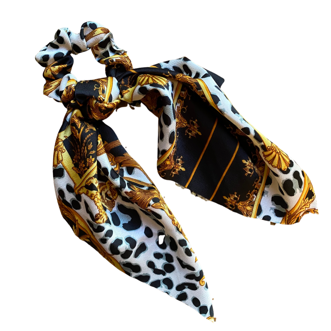 Mia Beauty Scrunchie with long wide removable tie in versace Italian print