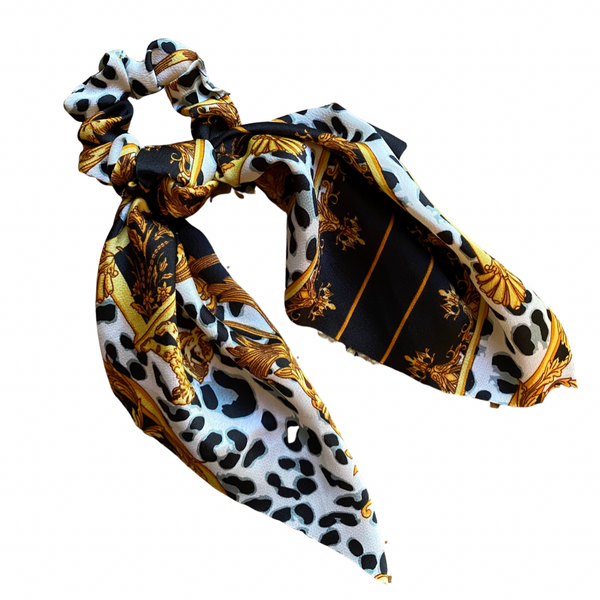 Scrunchie + Long Wide Tie - Black + White Italian