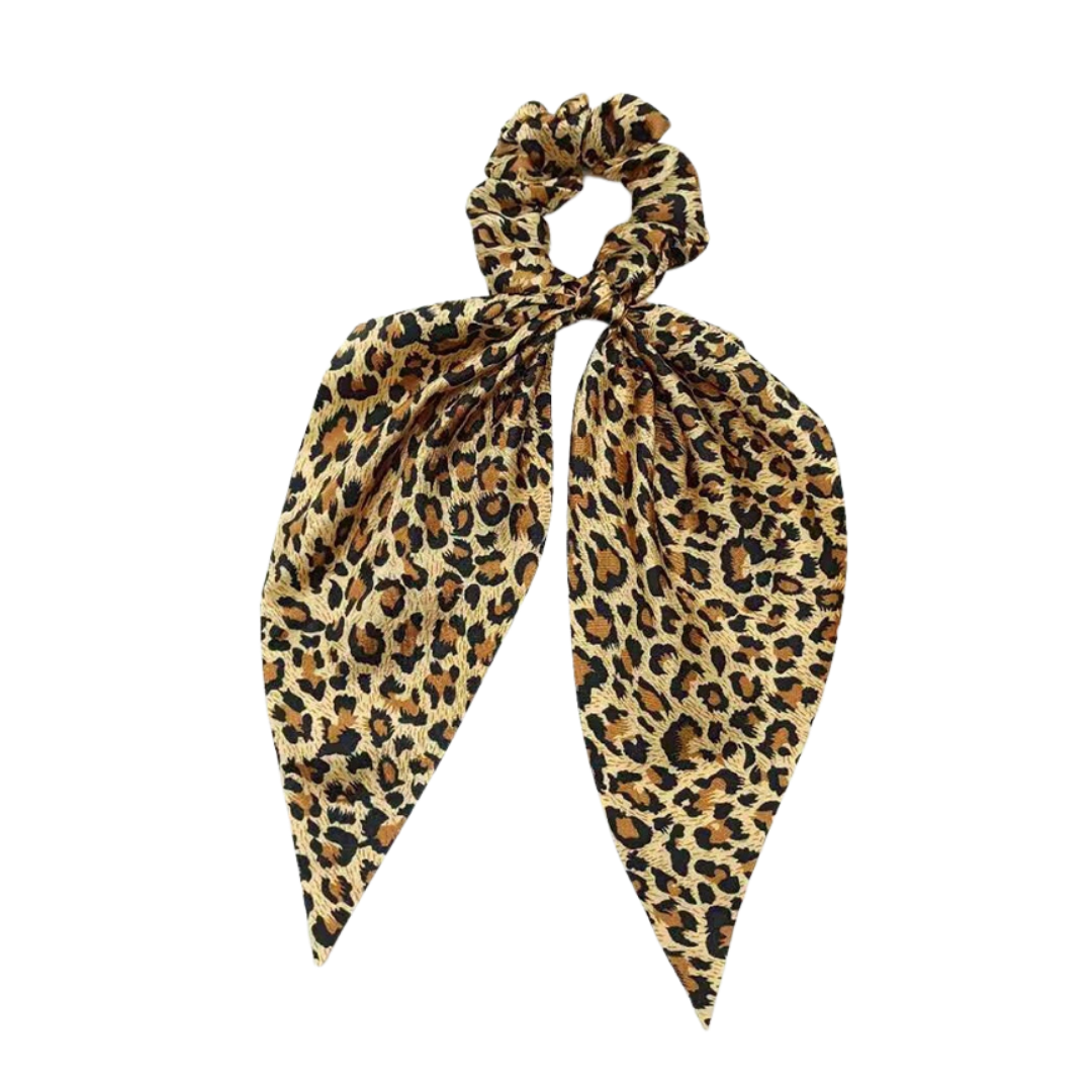 Mia Beauty Scrunchie with long wide removable tie in leopard print
