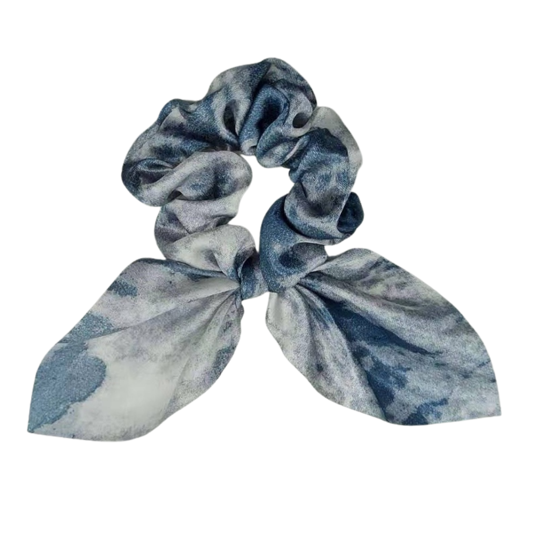 Mia Beauty Silk Scrunchie with removable tie in tie dye blue color