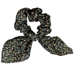 Mia Beauty Satin Scrunchie with removable tie in floral print black color