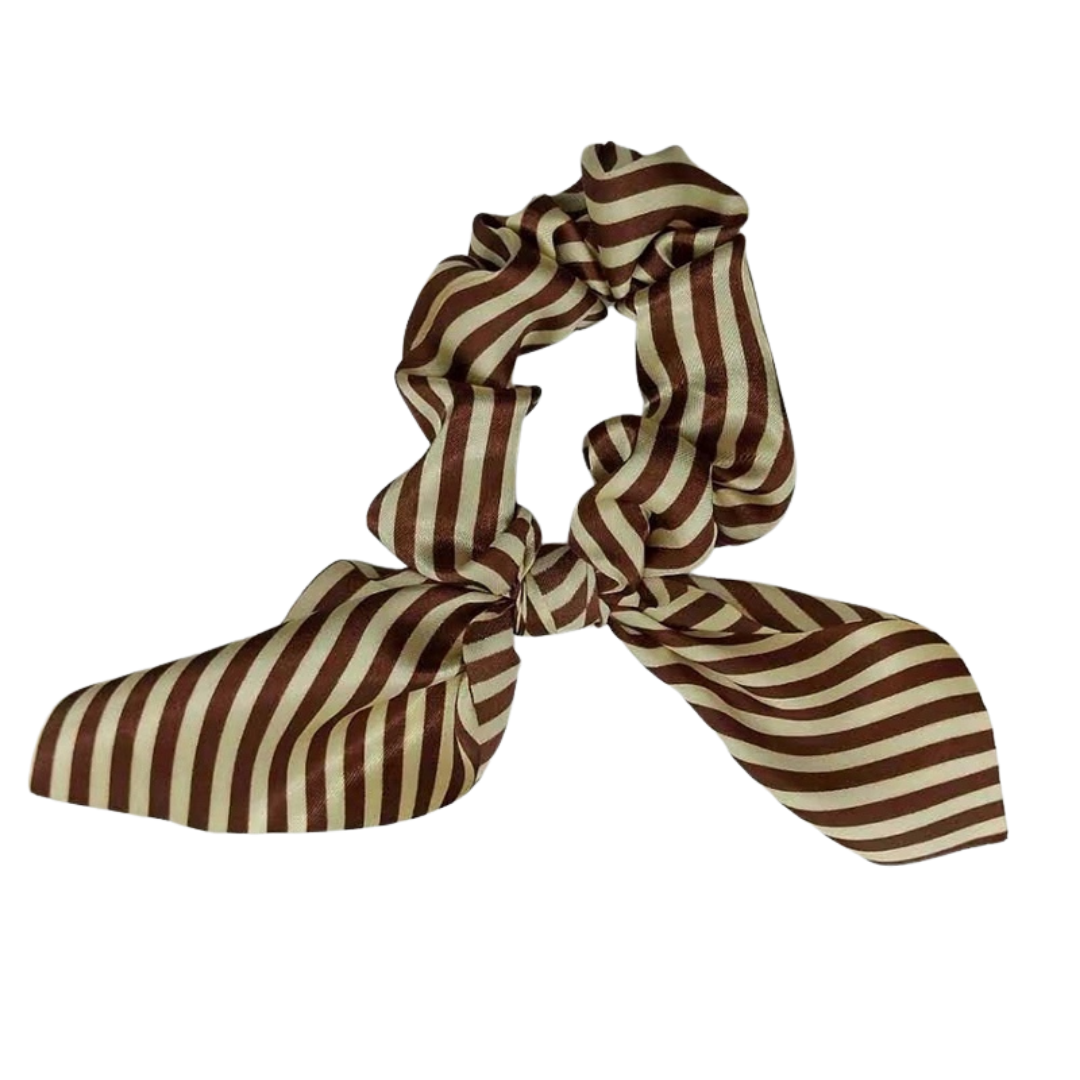 Scrunchie + Short Tie - Bronze + Cream Stripes