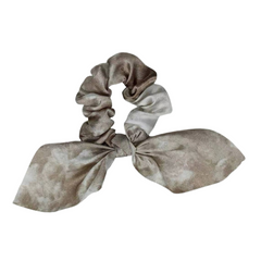 Mia Beauty Silk Scrunchie with removable tie in tie dye taupe color
