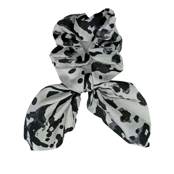 Scrunchie + Short Tie - White + Black Tie Dye