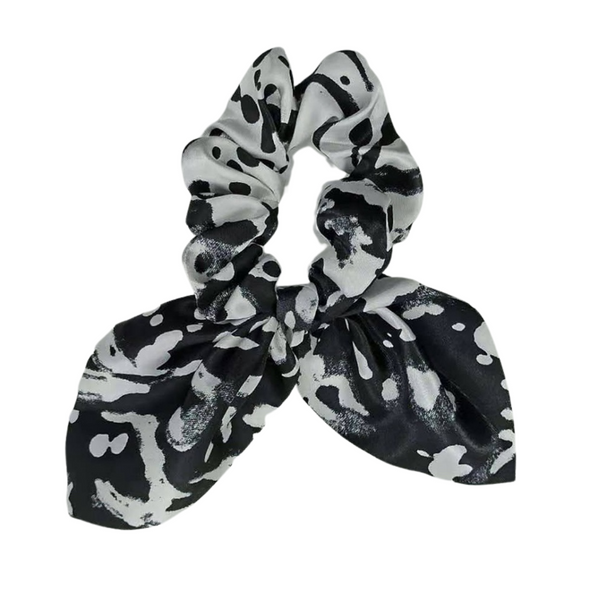 Scrunchie + Short Tie - Black + White Tie Dye