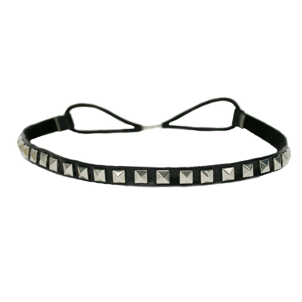 Leather Studded Headband - Black + Silver