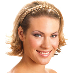 Mia® Thick Braidie® - synthetic wig hair braided headband - blonde color - shown on model - patented by #MiaKaminski of #MiaBeauty