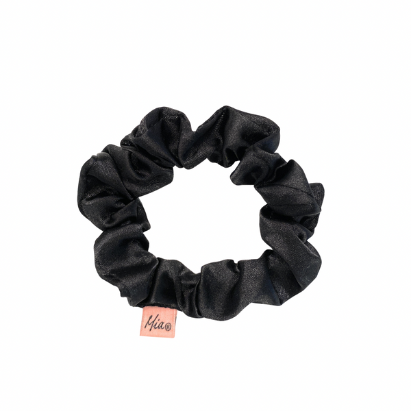 Thin Solid Silk Scrunchie - Black