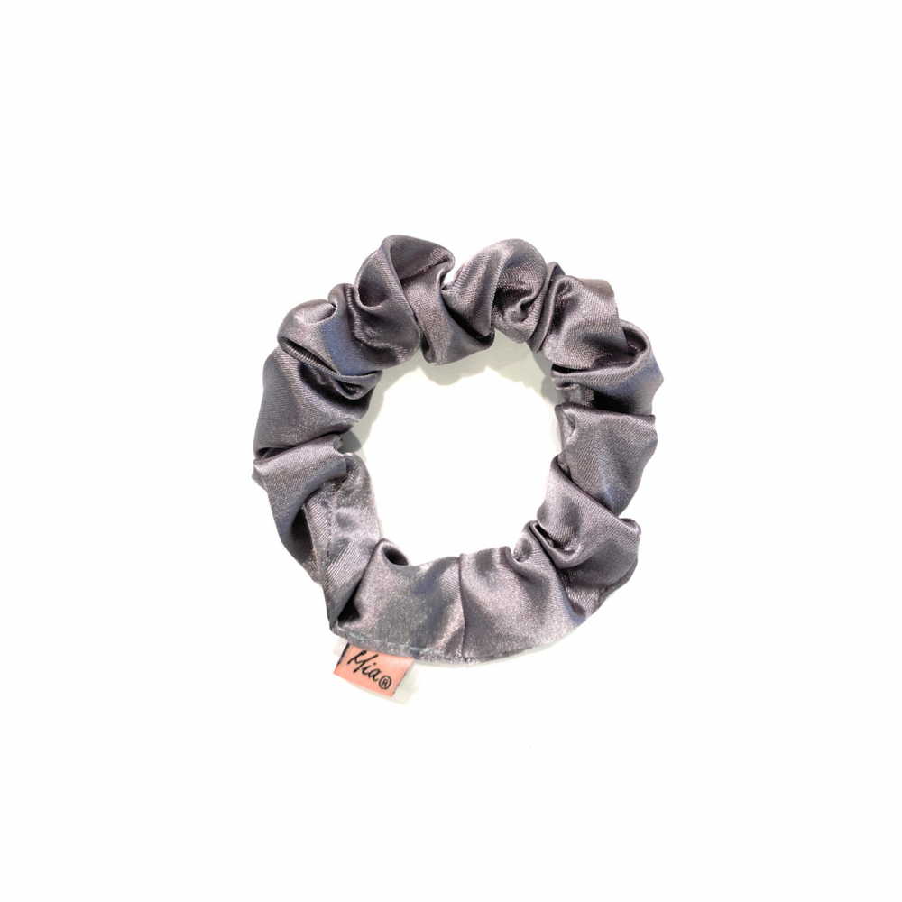 Mia Beauty Thin Solid Silk Scrunchie in gray color