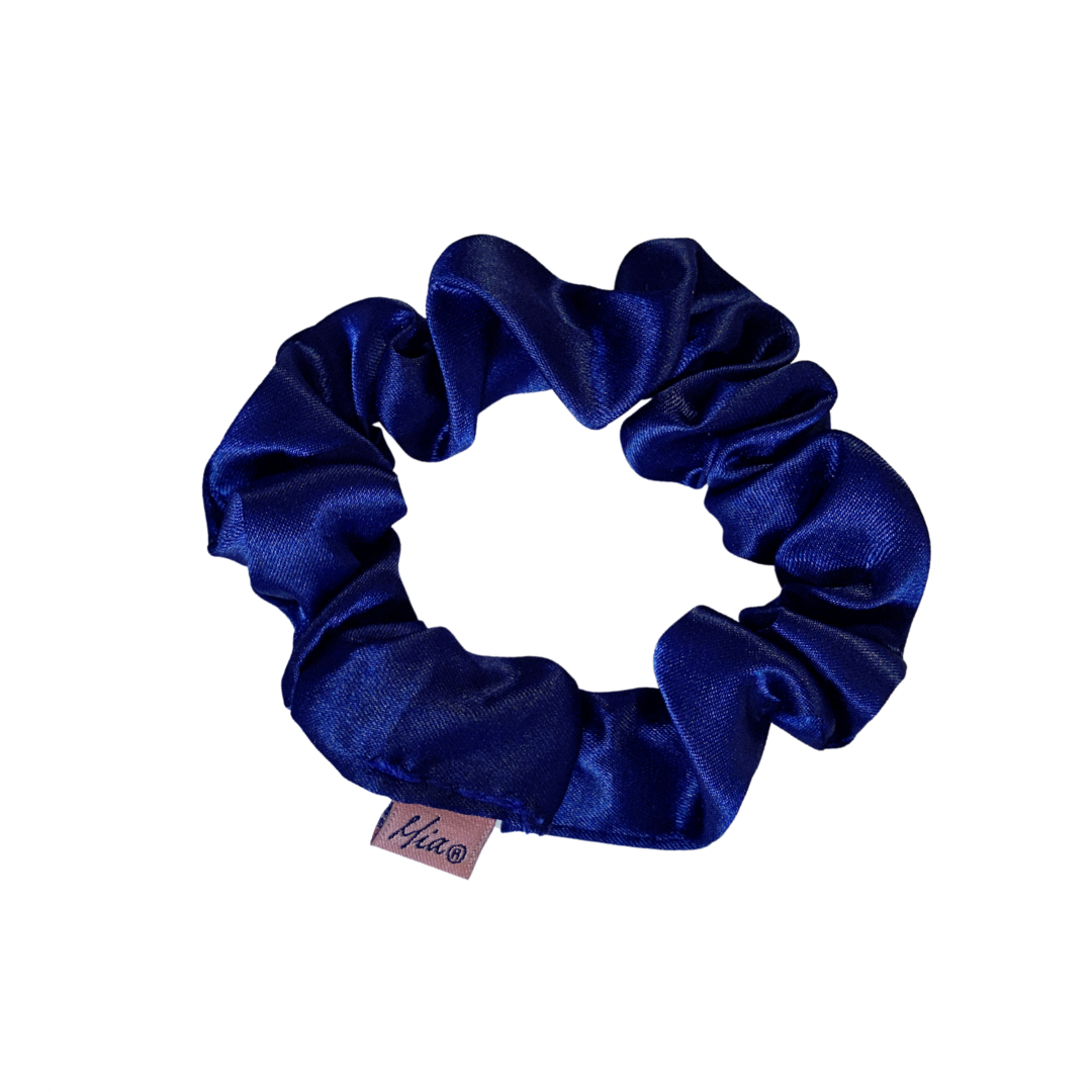 Thin Solid Silk Scrunchie in navy blue color