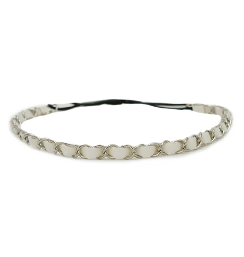 Mia® Leather Chain Headband - white leather and silver chain - #MiaKaminski #Mia #MiaBeauty #Beauty #Hair #HairAccessories #headbands #headwraps #lovethis #love #life #woman #headbandchain #Chanel