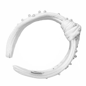 Mia Beauty White Velvet headband with pearls