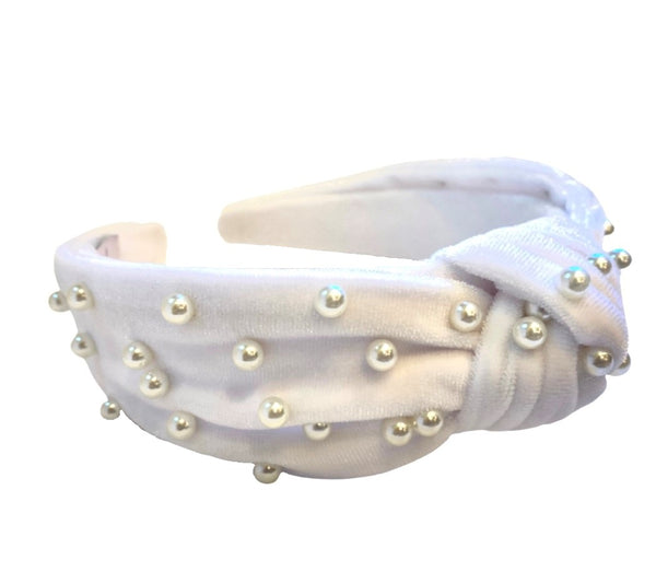 Mia Beauty White Velvet headband with pearls