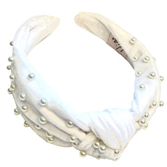 Mia Beauty White Velvet headband with pearls