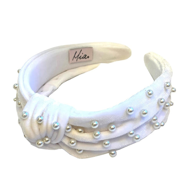 Mia Beauty White Velvet headband with pearls