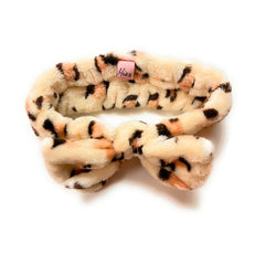 Mia Beauty Face Washing Headband in leopard print with bow