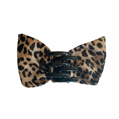 Mia Beauty Jaw Clamp with bow in beige leopard material back view