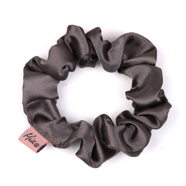 Mia Beauty Thin Solid Silk Scrunchie in gray color