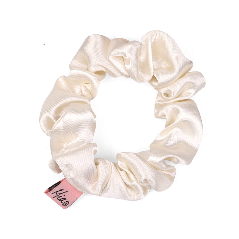 Mia Beauty Thin Solid Silk Scrunchie in cream color