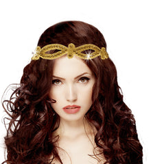 Mia® Embellished Headwrap - gold swirl design - shown on model - #MiaBeauty #Mia #beauty #headbands