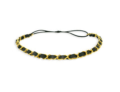Mia® Leather Chain Headband - black leather and gold chain - #MiaKaminski #Mia #MiaBeauty #Beauty #Hair #HairAccessories #headbands #headwraps #lovethis #love #life #woman #headbandchain #Chanel